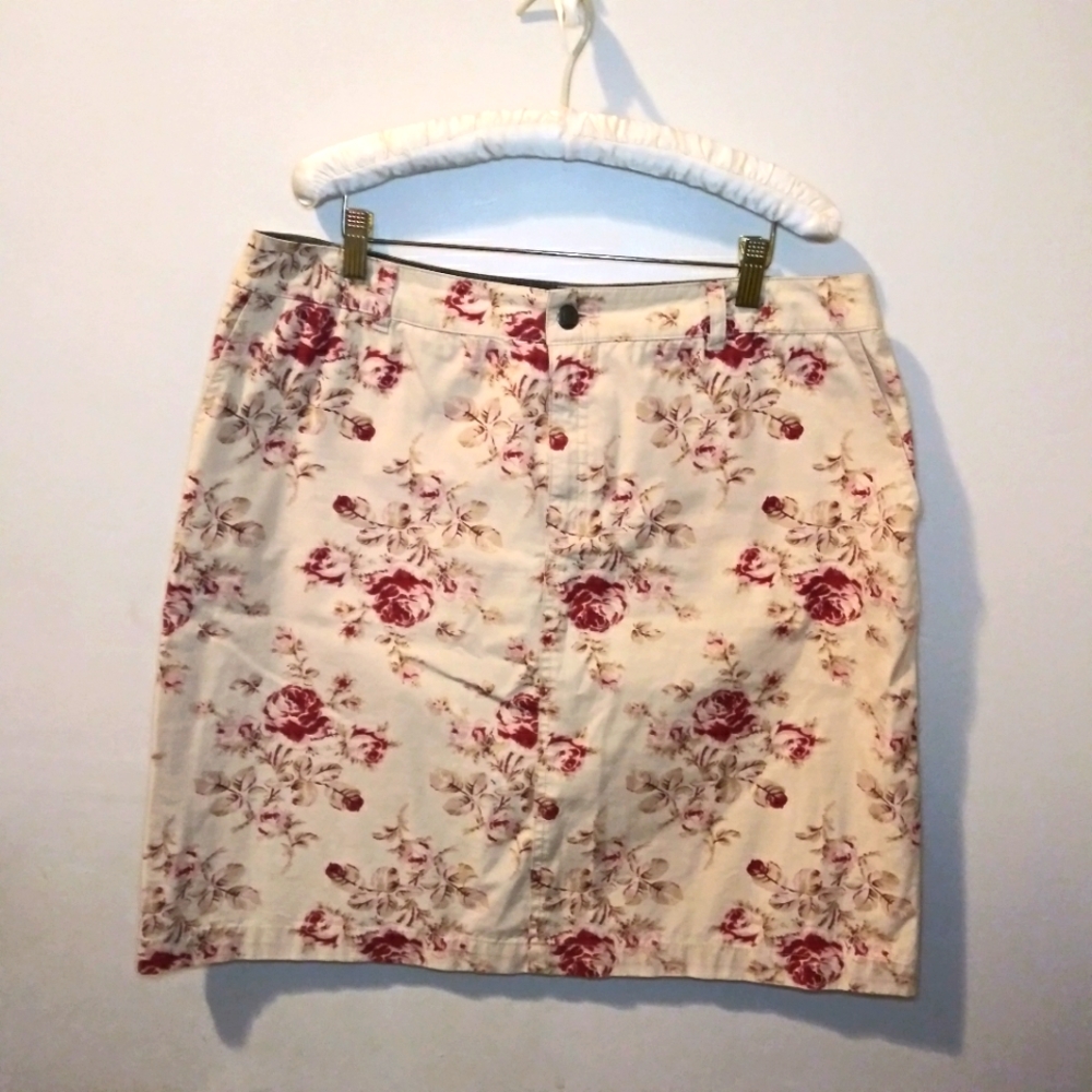 Vintage Izod Rose Print Tan Chino Cottagecore Style High Waist Pencil Skirt